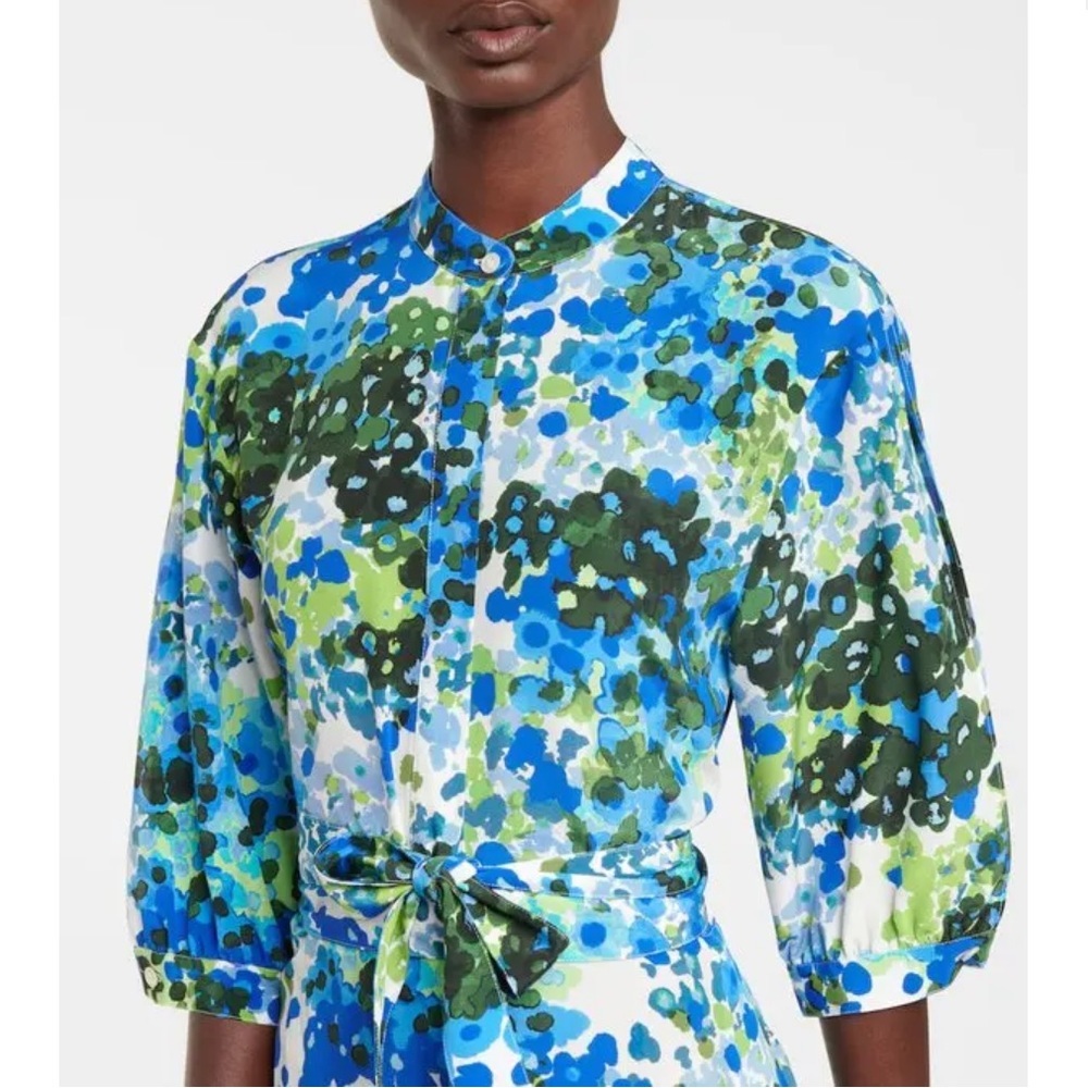 STELLA MCCARTNEY Olivia Floral Silk Shirt Midi Dress Blue - Picture 4 of 16
